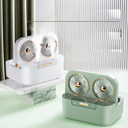 1.4L 2 in 1 Humidifier Fan USB Rechargeable 4000mAh Ultra-quiet Dual Head Cooling Fan Desktop Air Coolers Air Conditioner Humidifier