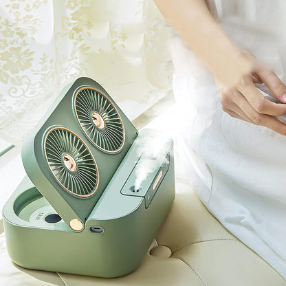 1.4L 2 in 1 Humidifier Fan USB Rechargeable 4000mAh Ultra-quiet Dual Head Cooling Fan Desktop Air Coolers Air Conditioner Humidifier
