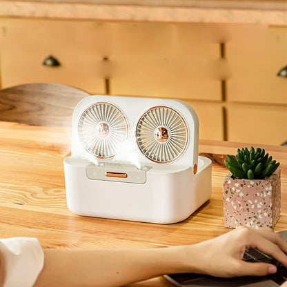 1.4L 2 in 1 Humidifier Fan USB Rechargeable 4000mAh Ultra-quiet Dual Head Cooling Fan Desktop Air Coolers Air Conditioner Humidifier