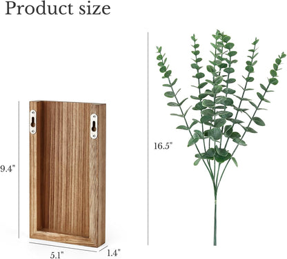 2 Pack Wood Wall Planter Vase with Artificial Eucalyptus Farmhouse Wall Hanging Decor Pocket Planter for Indoor Fake Plants Greenery Flowers, livingroom Bedroom Kitchen Home Office Decoration