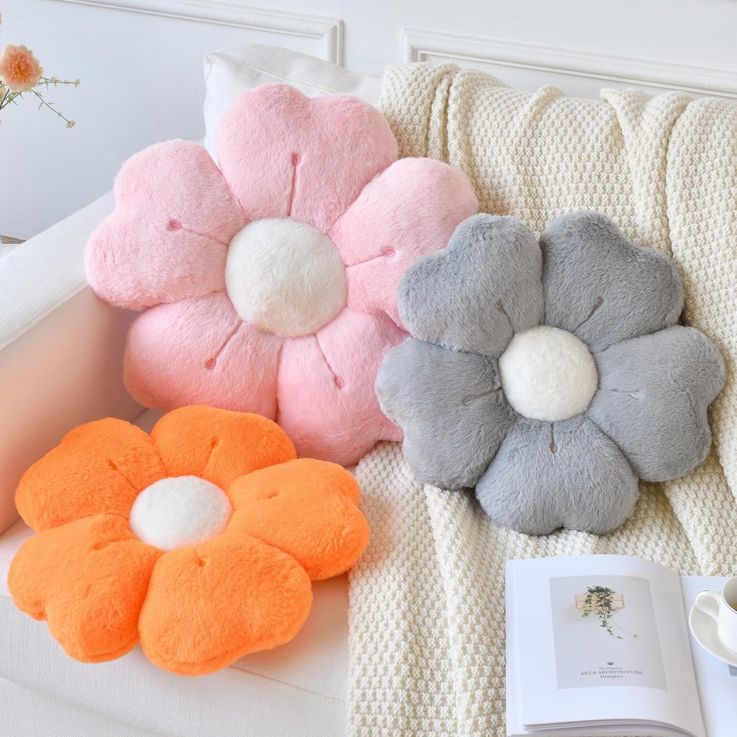 Flower Pillow, Flower Shaped Pillow Decorative Throw Pillows for Bed Couch, Cute Daisy Pillow Dorm Decor Floor Seating Cushion (Pink, 19.6 Inches)