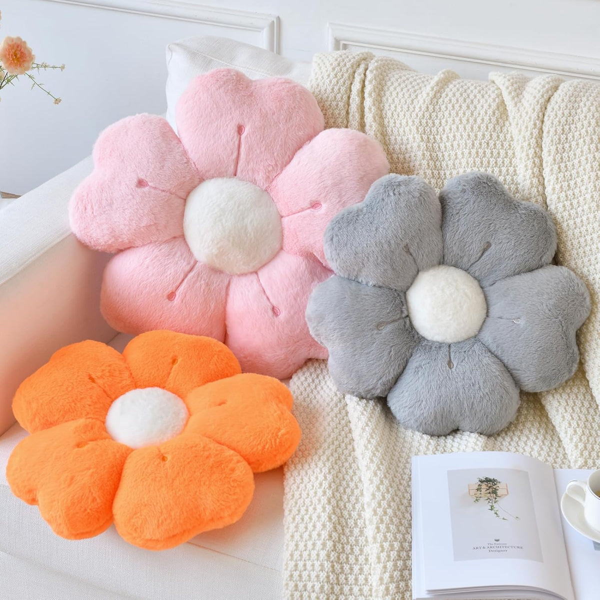 Flower Pillow, Flower Shaped Pillow Decorative Throw Pillows for Bed Couch, Cute Daisy Pillow Dorm Decor Floor Seating Cushion (Pink, 19.6 Inches)