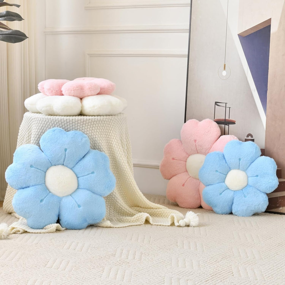 Flower Pillow, Flower Shaped Pillow Decorative Throw Pillows for Bed Couch, Cute Daisy Pillow Dorm Decor Floor Seating Cushion (Pink, 19.6 Inches)