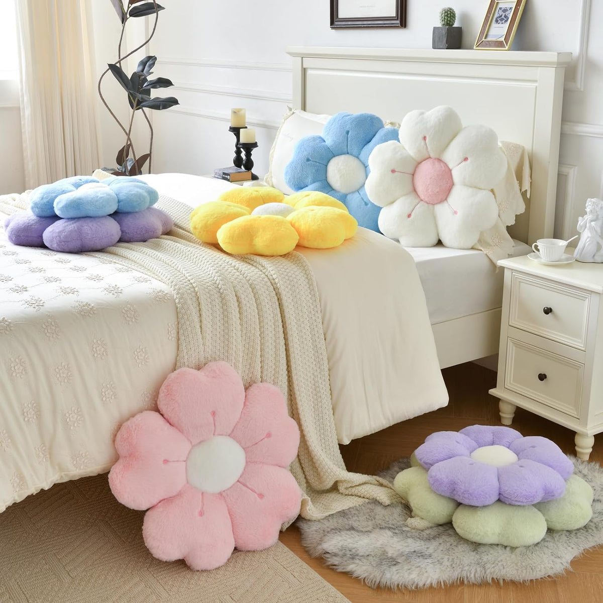 Flower Pillow, Flower Shaped Pillow Decorative Throw Pillows for Bed Couch, Cute Daisy Pillow Dorm Decor Floor Seating Cushion (Pink, 19.6 Inches)