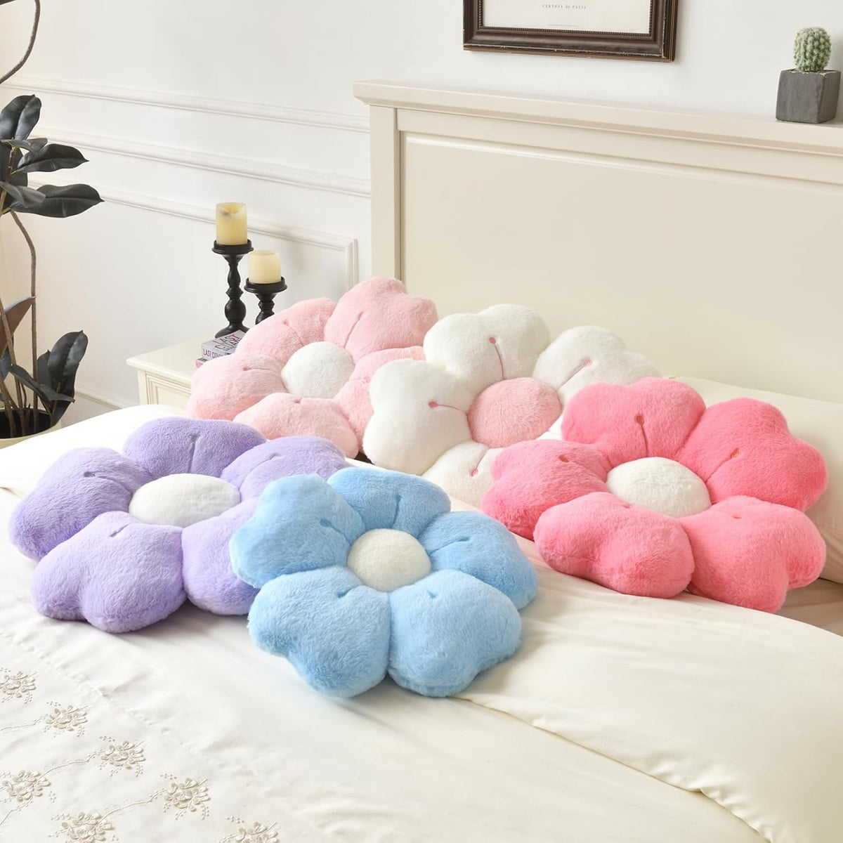 Flower Pillow, Flower Shaped Pillow Decorative Throw Pillows for Bed Couch, Cute Daisy Pillow Dorm Decor Floor Seating Cushion (Pink, 19.6 Inches)