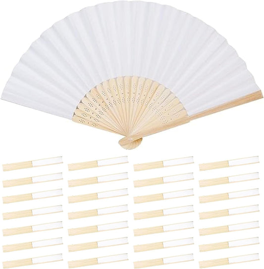 50pcs White Paper Hand Fan Bamboo Folding Fan Handheld Wedding Fans Folded Fan for Bridal Dancing Party Favors Church Home Office Decoration Gift DIY Supplies Stage Props