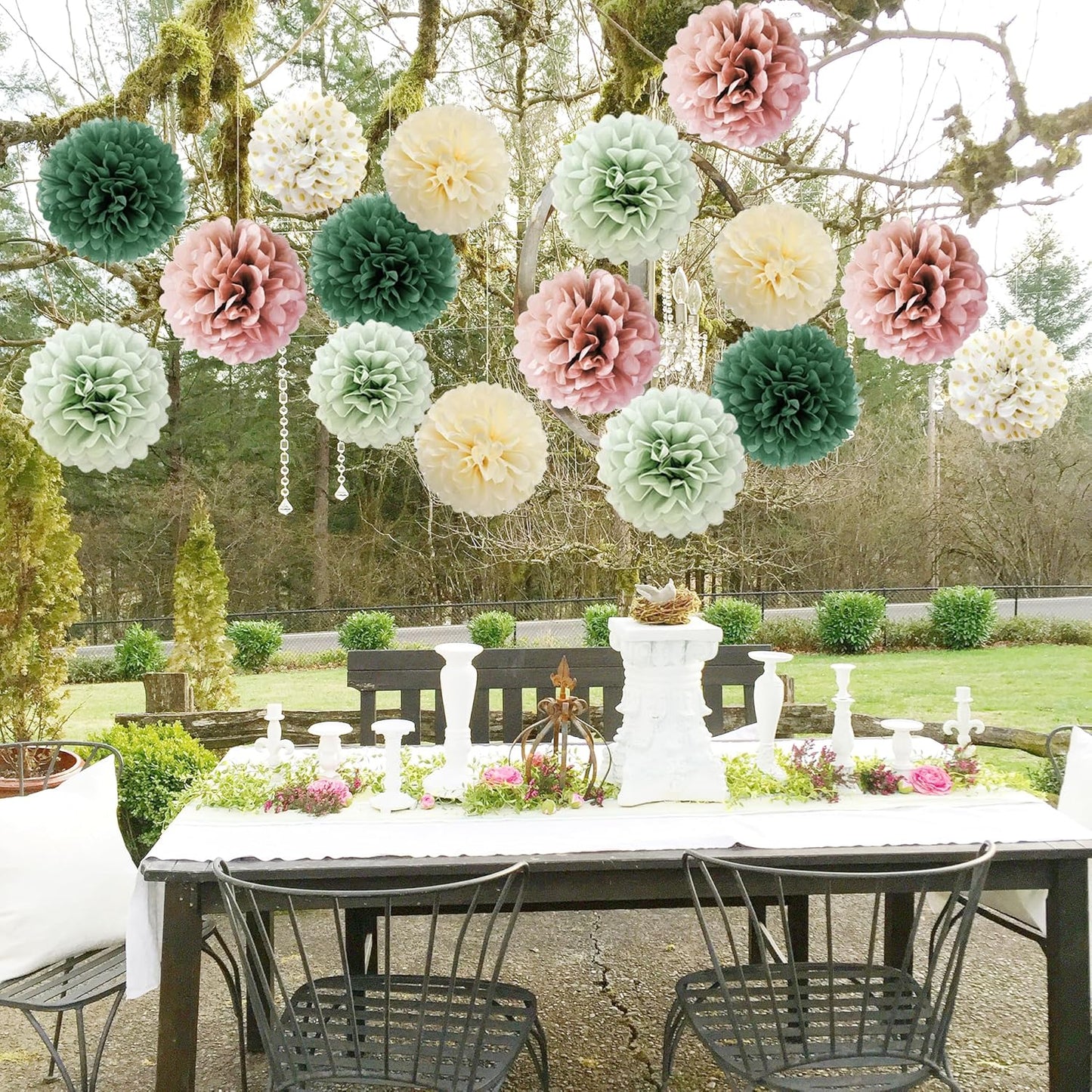 Sage Green Tissue Paper Pompom Decorations 16pcs Sage Green and Dusty Rose Flowers Olive Sage Green Party Decorations for Dusty Rose Bridal Shower Baby Shower Bachelorette Wedding Birthday Engagement