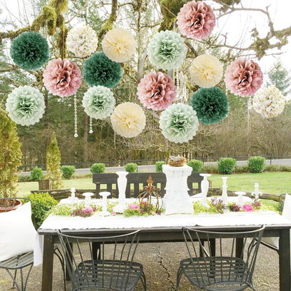 Sage Green Tissue Paper Pompom Decorations 16pcs Sage Green and Dusty Rose Flowers Olive Sage Green Party Decorations for Dusty Rose Bridal Shower Baby Shower Bachelorette Wedding Birthday Engagement