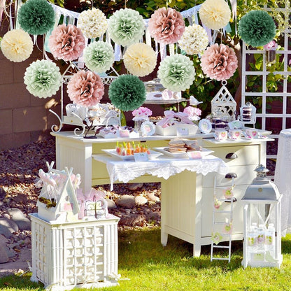 Sage Green Tissue Paper Pompom Decorations 16pcs Sage Green and Dusty Rose Flowers Olive Sage Green Party Decorations for Dusty Rose Bridal Shower Baby Shower Bachelorette Wedding Birthday Engagement