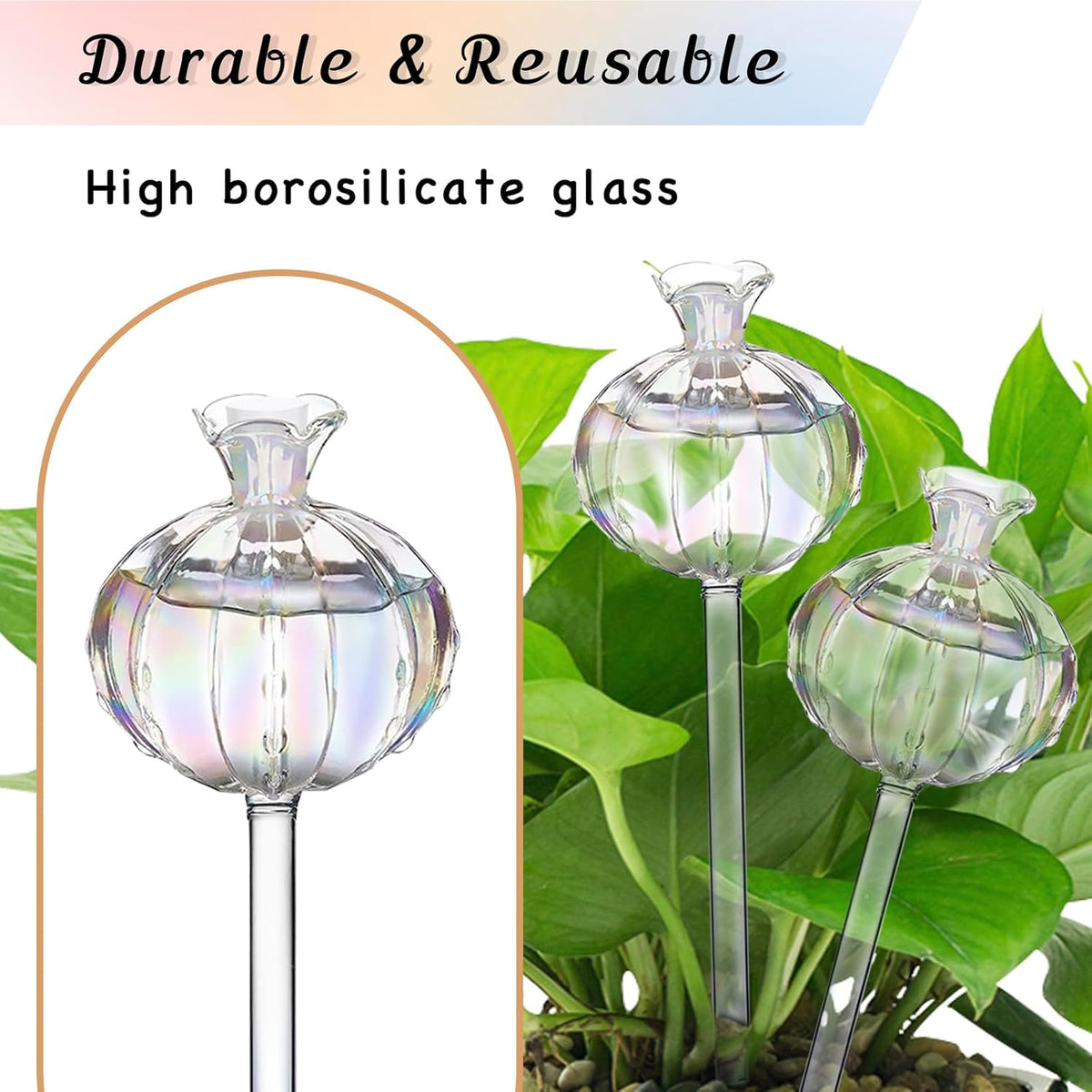 3 PCS Self Plant Watering Globes Insert, Clear Glass Watering Bulbs with Removable Sealing Plug, Plant Waterer for Indoor & Outdoor Plants Flowers (5 oz)