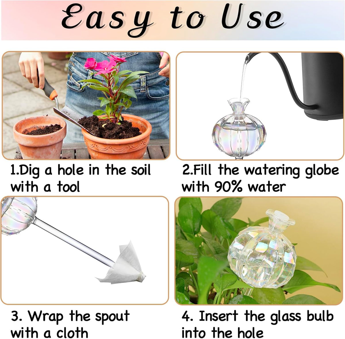 3 PCS Self Plant Watering Globes Insert, Clear Glass Watering Bulbs with Removable Sealing Plug, Plant Waterer for Indoor & Outdoor Plants Flowers (5 oz)