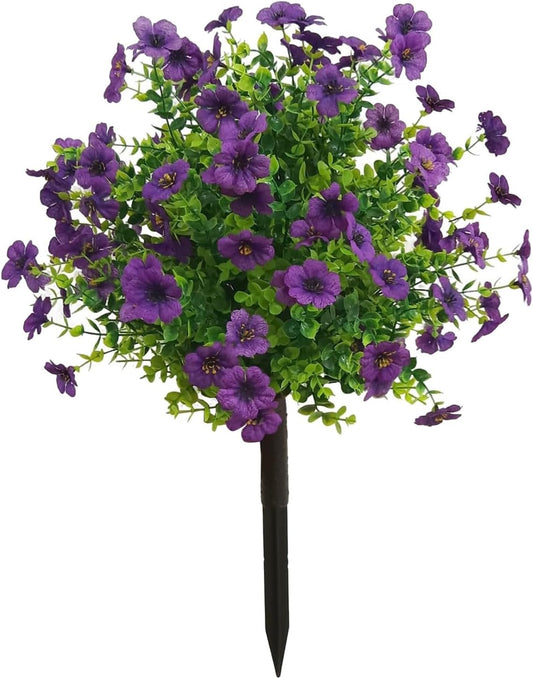 Artificial Boxwood Topiary Balls Trees with Flowers for Outdoor Fake Plants with Ground Spike 24 Inch Resistant Faux Greenery Shrubs Faux Plants for Front Door Garden Yard Porch Patio Decor (Purple)