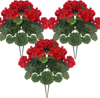 6Pcs Artificial Geraniums 14 Inch Lifelike Artificial Flowers with Adjustable Branches Long Lasting Vibrant Silk Geranium for Indoor Outdoor Red Faux Flower