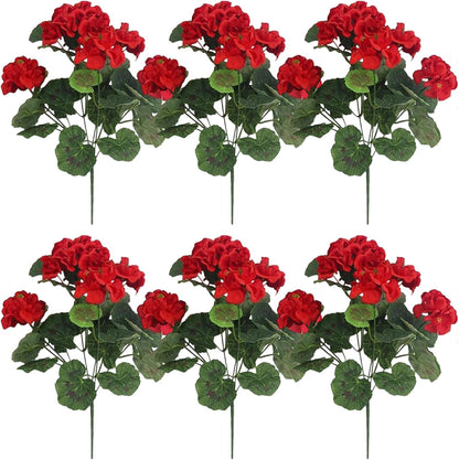 6Pcs Artificial Geraniums 14 Inch Lifelike Artificial Flowers with Adjustable Branches Long Lasting Vibrant Silk Geranium for Indoor Outdoor Red Faux Flower
