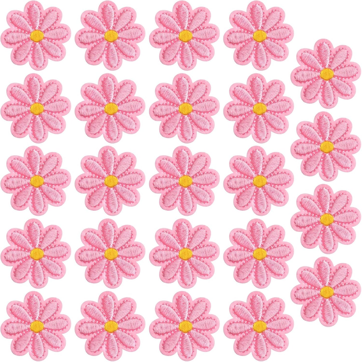24pcs Flower Iron on Patches, Cute Daisy Flower Patch for Clothes, Sew on Embroidered Applique Patch, Sewing Floral Patches for Clothes Jeans Jackets Bags - Pink (4x4cm)
