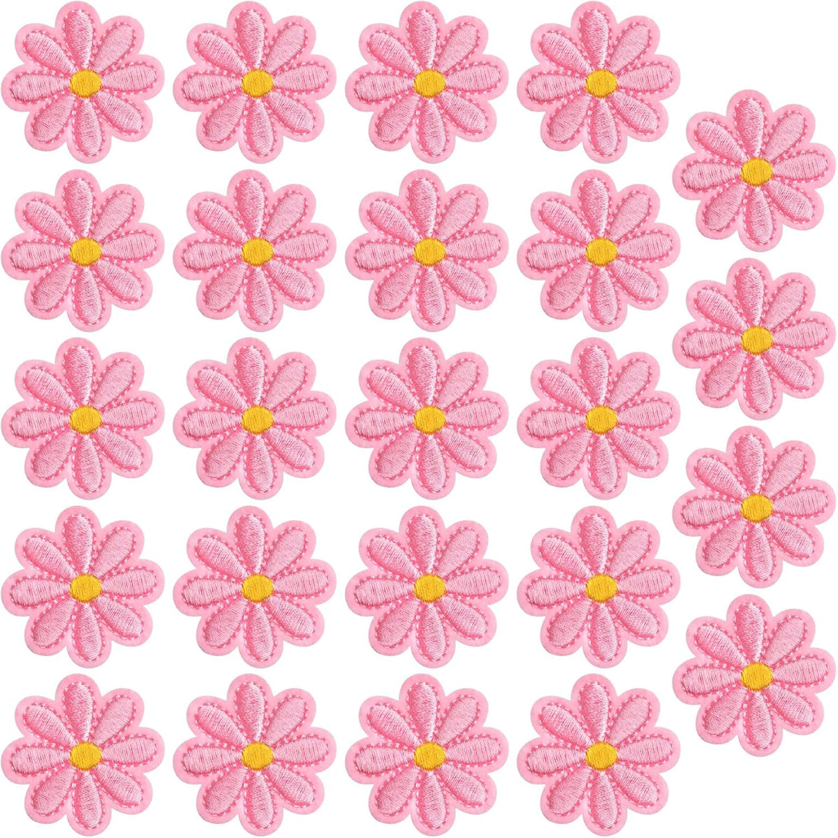 24pcs Flower Iron on Patches, Cute Daisy Flower Patch for Clothes, Sew on Embroidered Applique Patch, Sewing Floral Patches for Clothes Jeans Jackets Bags - Pink (4x4cm)