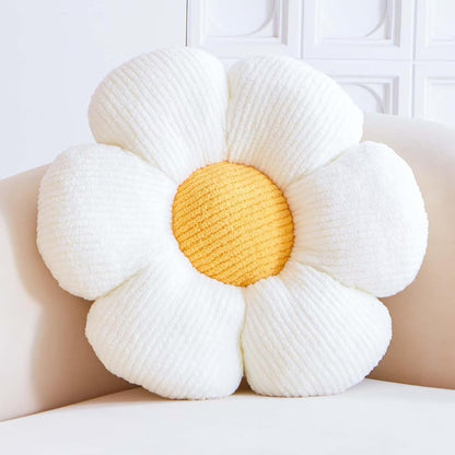 White Flower Decorative Throw Pillow for Bed Couch, Cute Daisy Shaped Plush Aesthetic Pillow, Soft 19.6" Floor Pillow Seat Cushion