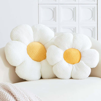 White Flower Decorative Throw Pillow for Bed Couch, Cute Daisy Shaped Plush Aesthetic Pillow, Soft 19.6" Floor Pillow Seat Cushion