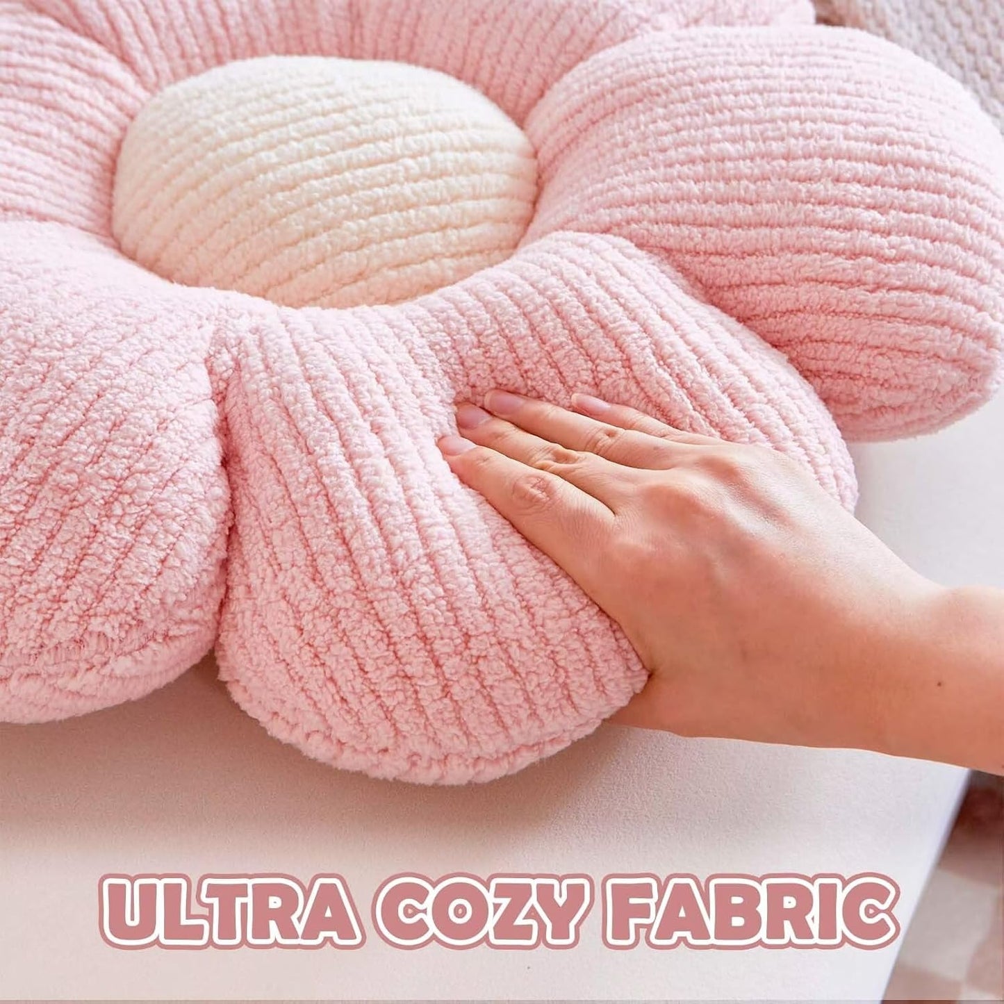 White Flower Decorative Throw Pillow for Bed Couch, Cute Daisy Shaped Plush Aesthetic Pillow, Soft 19.6" Floor Pillow Seat Cushion