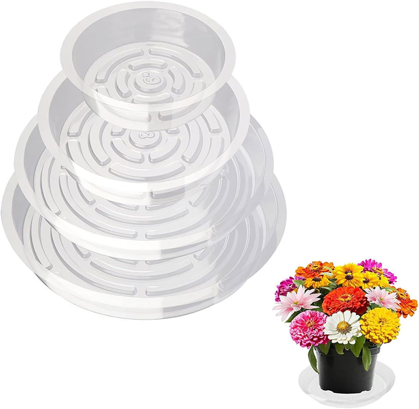 16Pcs Plant Saucer, Heavy Duty Clear Plastic Plant Tray, Durable Round Flower Pot Saucer, Large Plant Dishes Saucer, Planter Water Drip Trays for Indoor Outdoor Garden Potted