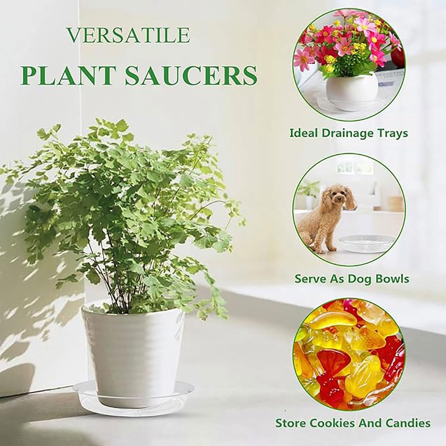 16Pcs Plant Saucer, Heavy Duty Clear Plastic Plant Tray, Durable Round Flower Pot Saucer, Large Plant Dishes Saucer, Planter Water Drip Trays for Indoor Outdoor Garden Potted