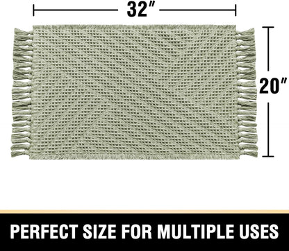 Waffle Bath Mat Super Absorbent Boho Non Slip Rugs for Bathroom Floor Machine Washable Dry Fast with Handmade Tassels, 20" x 32", Sage 32"