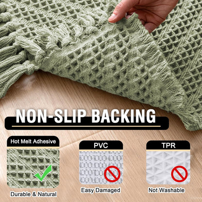 Waffle Bath Mat Super Absorbent Boho Non Slip Rugs for Bathroom Floor Machine Washable Dry Fast with Handmade Tassels, 20" x 32", Sage 32"