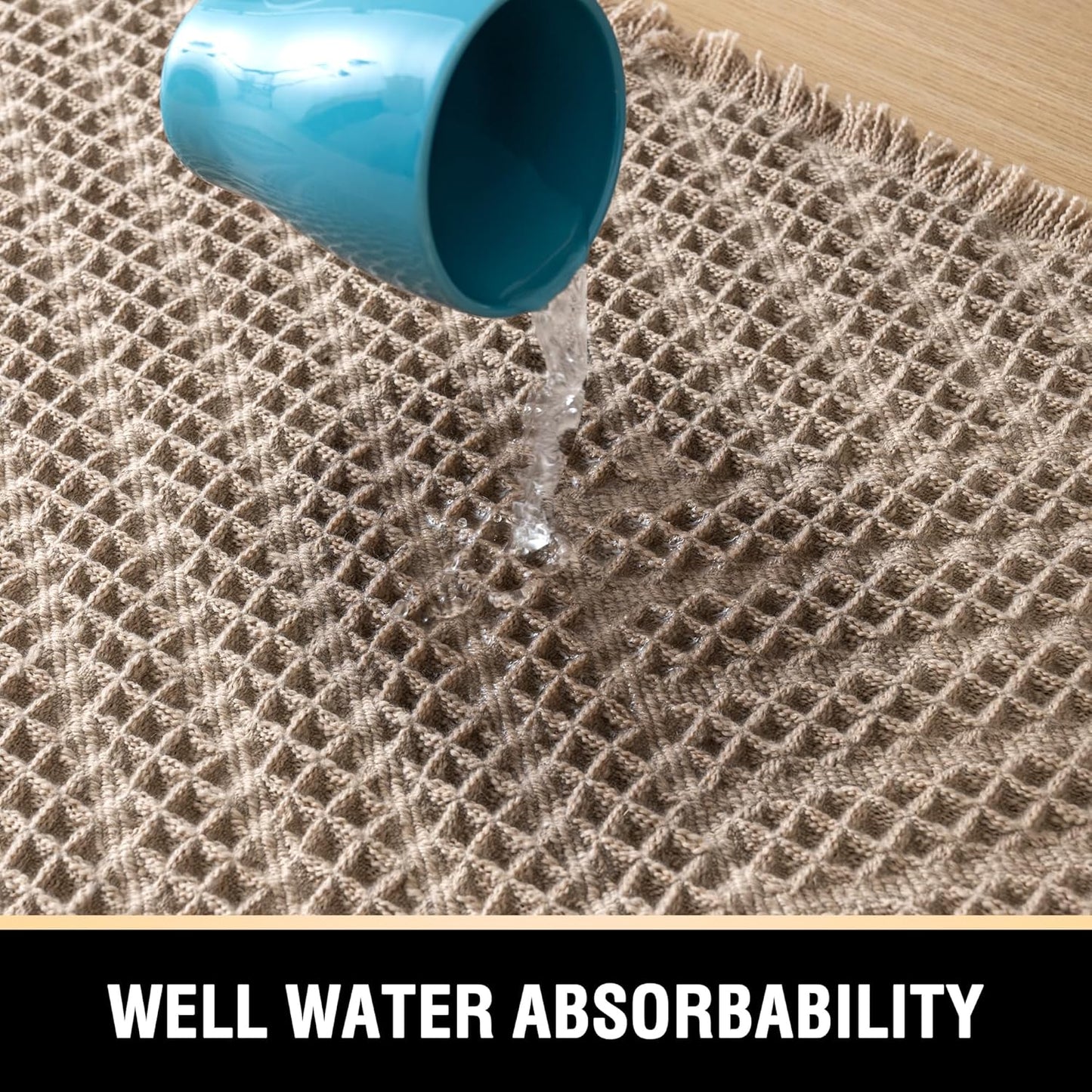 Waffle Bath Mat Super Absorbent Boho Non Slip Rugs for Bathroom Floor Machine Washable Dry Fast with Tassels (47 x 17 Plus 24 Inches, Irish Cream) Cream 47" 17" 24"