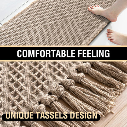 Waffle Bath Mat Super Absorbent Boho Non Slip Rugs for Bathroom Floor Machine Washable Dry Fast with Tassels (47 x 17 Plus 24 Inches, Irish Cream) Cream 47" 17" 24"