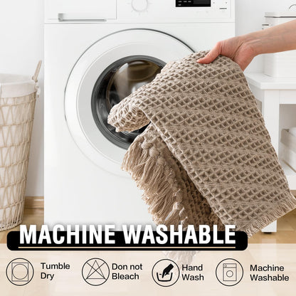 Waffle Bath Mat Super Absorbent Boho Non Slip Rugs for Bathroom Floor Machine Washable Dry Fast with Tassels (47 x 17 Plus 24 Inches, Irish Cream) Cream 47" 17" 24"
