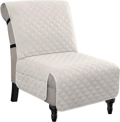 Water Resistant Accent Chair Cover Reversible Quilted Covers Without Arms Thick Soft Durable with Anti-Slip Buckle Washable, Ivory/Beige -