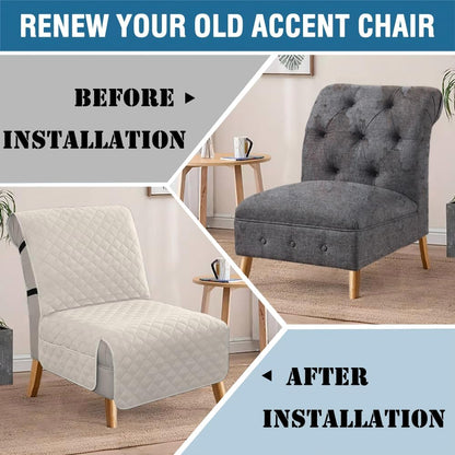 Water Resistant Accent Chair Cover Reversible Quilted Covers Without Arms Thick Soft Durable with Anti-Slip Buckle Washable, Ivory/Beige -