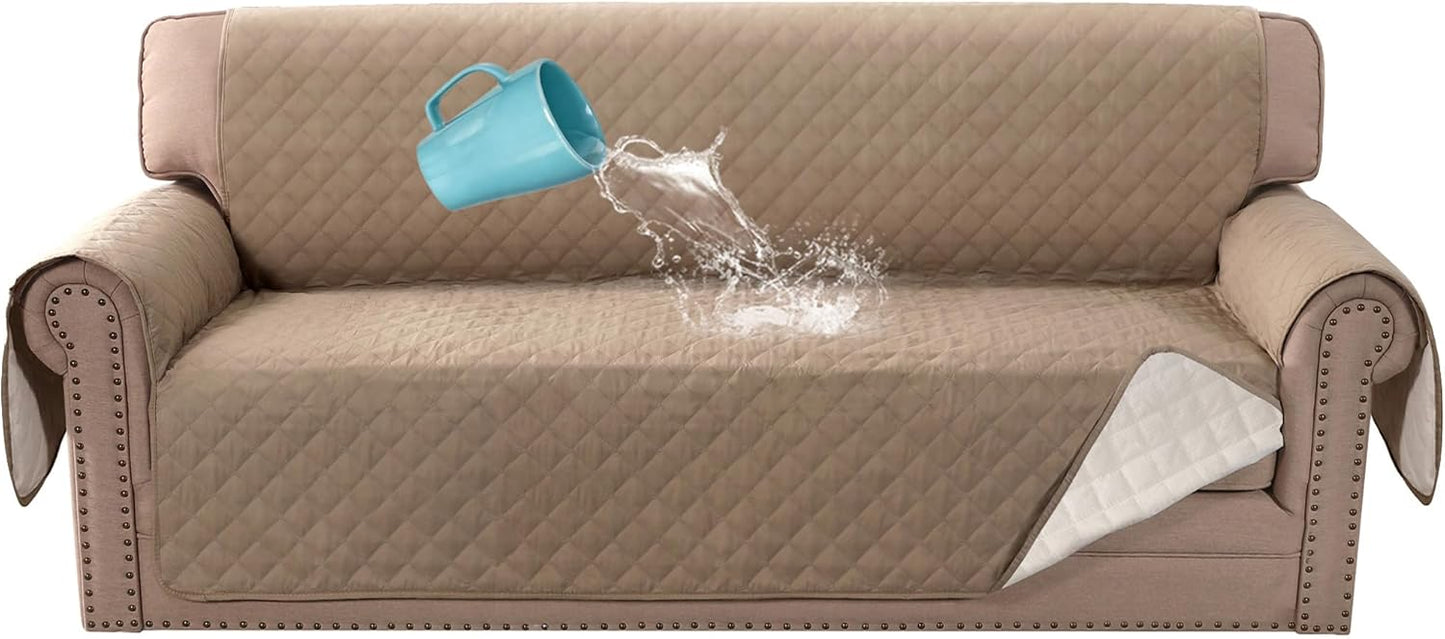 Sofa Cover, 100% Waterproof Slipcover Furniture Protector, Washable Couch Cover with Non-Skid Backing and Elastic Straps for Kids, Dogs, Pets(Sofa, French Oak) Oak