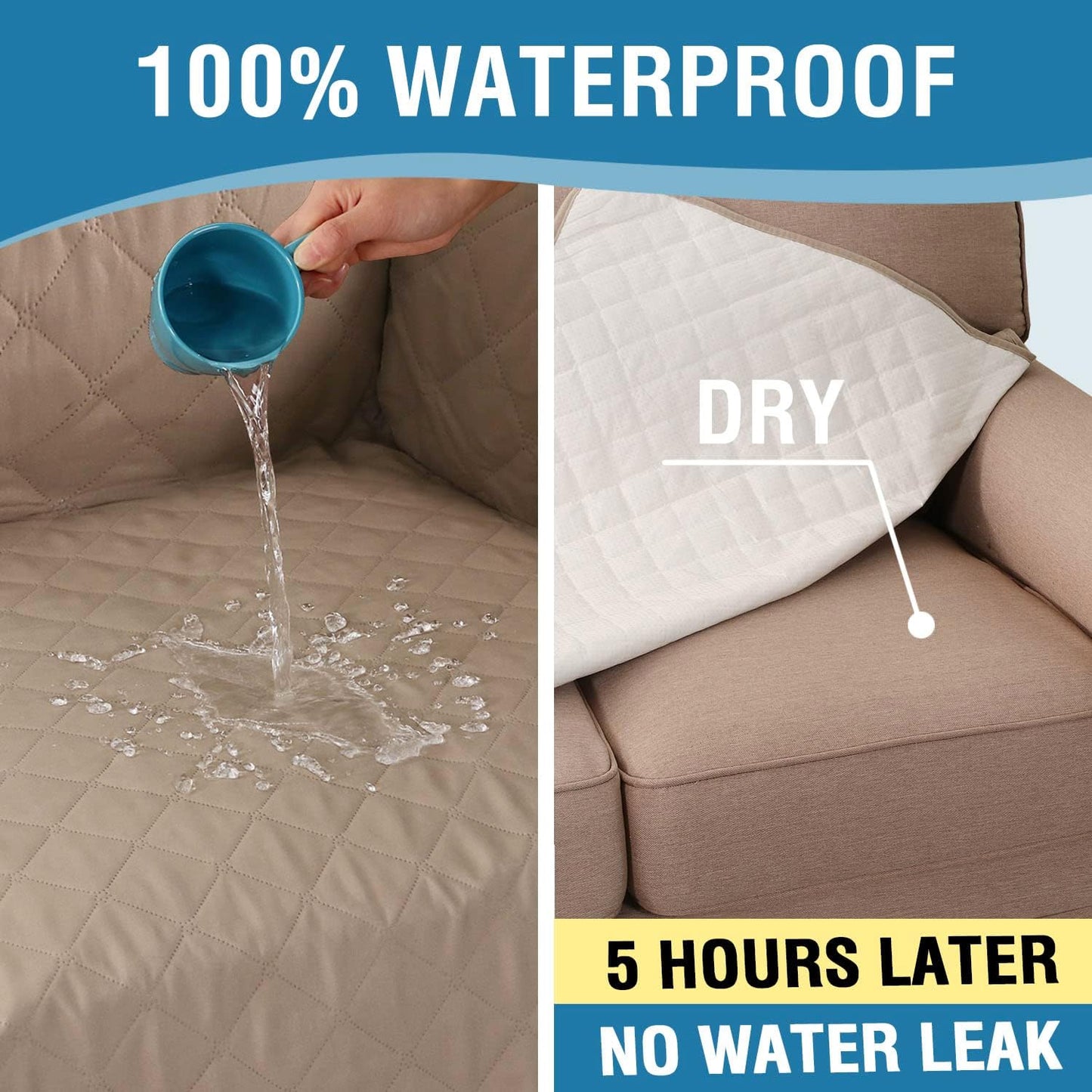 Sofa Cover, 100% Waterproof Slipcover Furniture Protector, Washable Couch Cover with Non-Skid Backing and Elastic Straps for Kids, Dogs, Pets(Sofa, French Oak) Oak