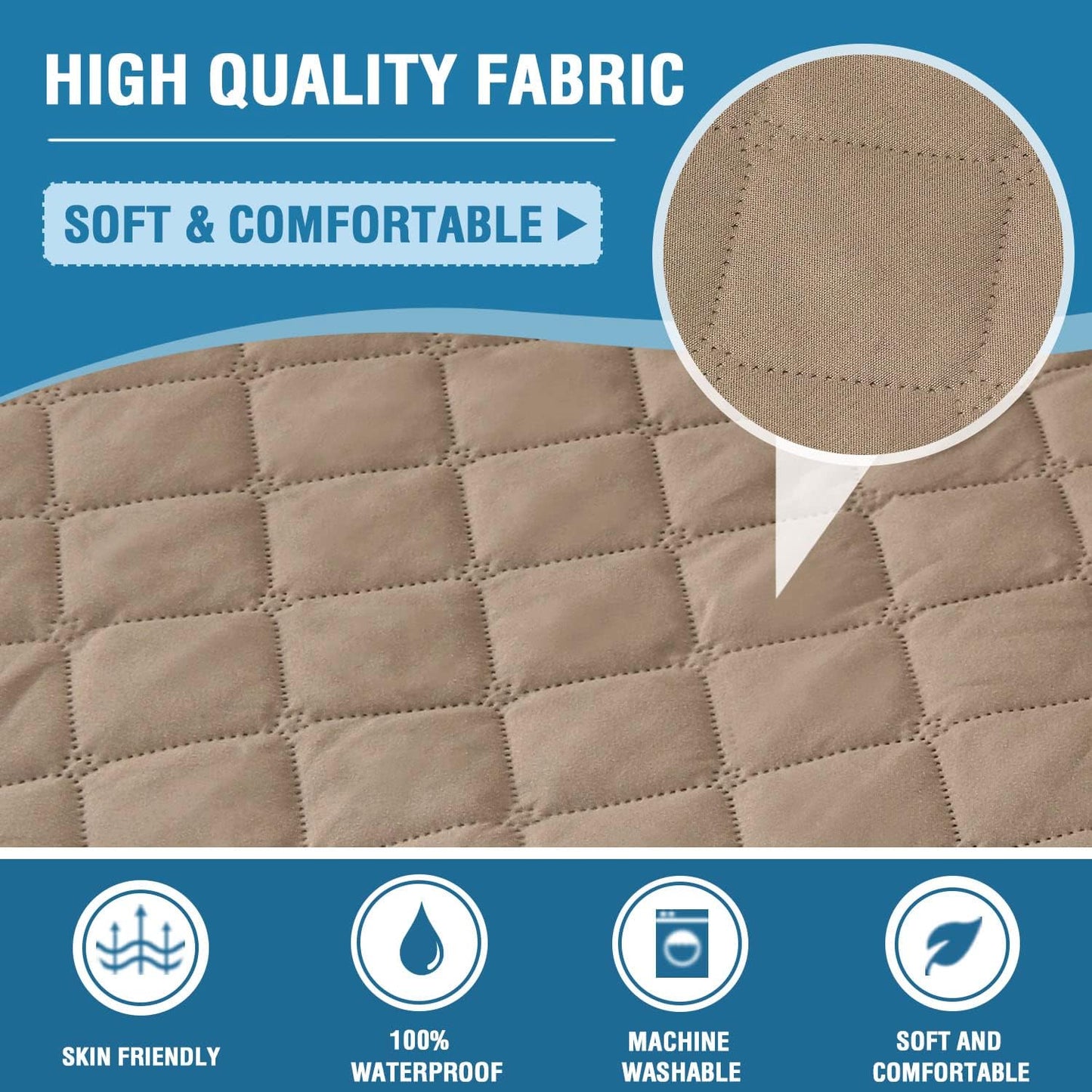 Sofa Cover, 100% Waterproof Slipcover Furniture Protector, Washable Couch Cover with Non-Skid Backing and Elastic Straps for Kids, Dogs, Pets(Sofa, French Oak) Oak
