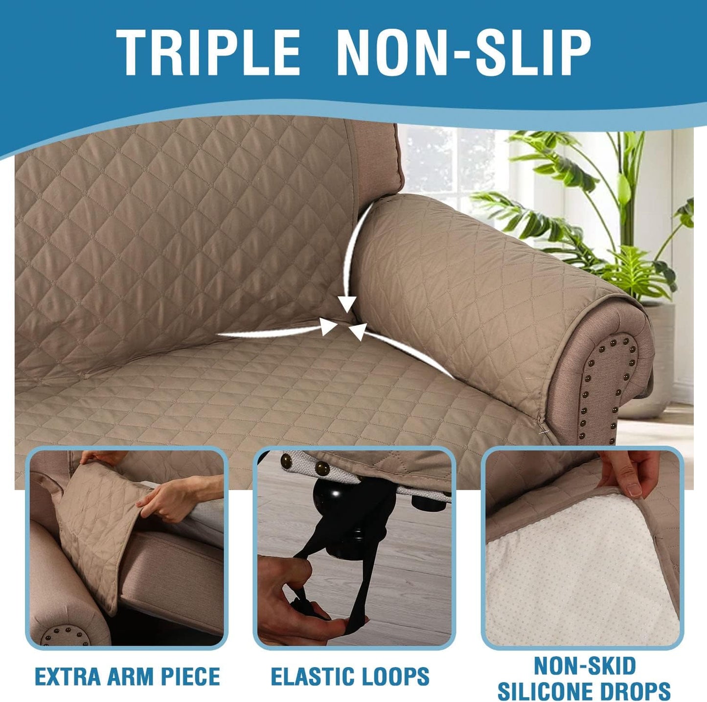 Sofa Cover, 100% Waterproof Slipcover Furniture Protector, Washable Couch Cover with Non-Skid Backing and Elastic Straps for Kids, Dogs, Pets(Sofa, French Oak) Oak