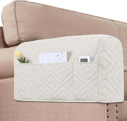 Armrest Covers for Sofa Water Resistant Couch Arm Remote Control Holder Organizer Magazine, Tablet, Phone, iPad(Set of 2, Ivory/Beige) Double Diamond-ivory/Beige -