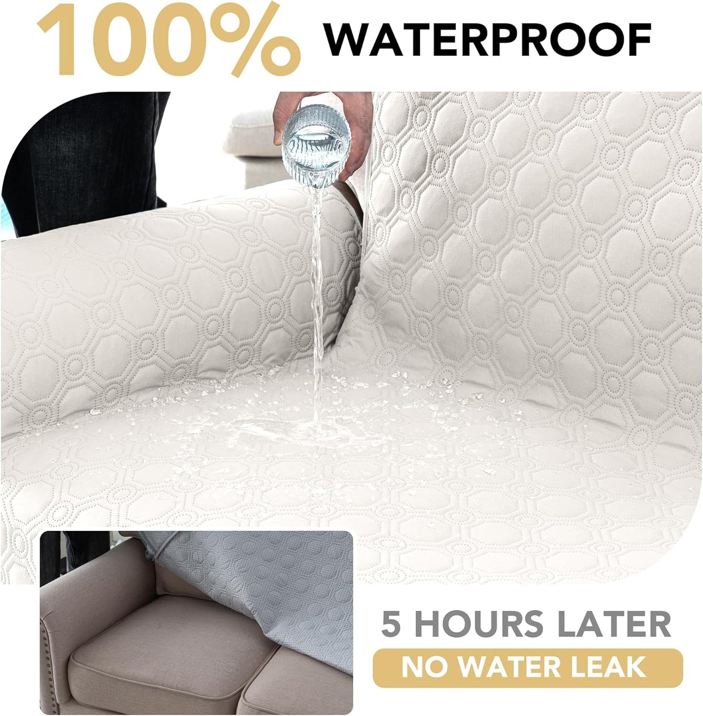 100% Waterproof Couch Cover for 3 Cushion Sofa Washable Pet Friendly with Elastic Straps Thick Durable Storage Pocket(XL Sofa, Beige) Beige 78"-X-Large