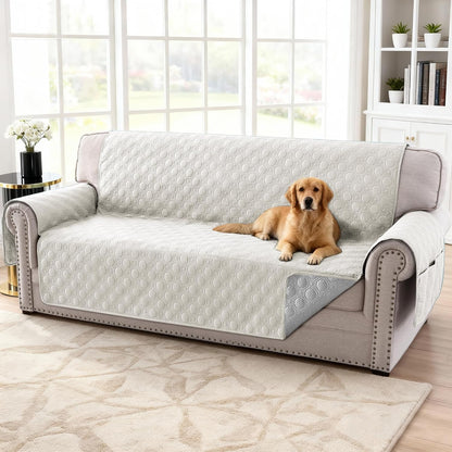 100% Waterproof Couch Cover for 3 Cushion Sofa Washable Pet Friendly with Elastic Straps Thick Durable Storage Pocket(XL Sofa, Beige) Beige 78"-X-Large