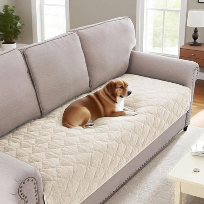 Couch Cover Chenille Pet Fuzzy Sofa Covers for 3 Cushion Anti Slip Washable Slipcovers with Strap Soft Protector Dogs Cats Kids(36" x 82", Ivory) Ivory 36" 82"