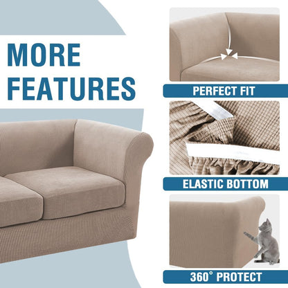 4 Piece Stretch Chesterfield Sofa Slipcovers Mid Century Deep Seat Covers Washable (Base Cover Plus 3 Cushion Covers) Thicker Jacquard Fabric (Large Sofa, Sand) Sand Large