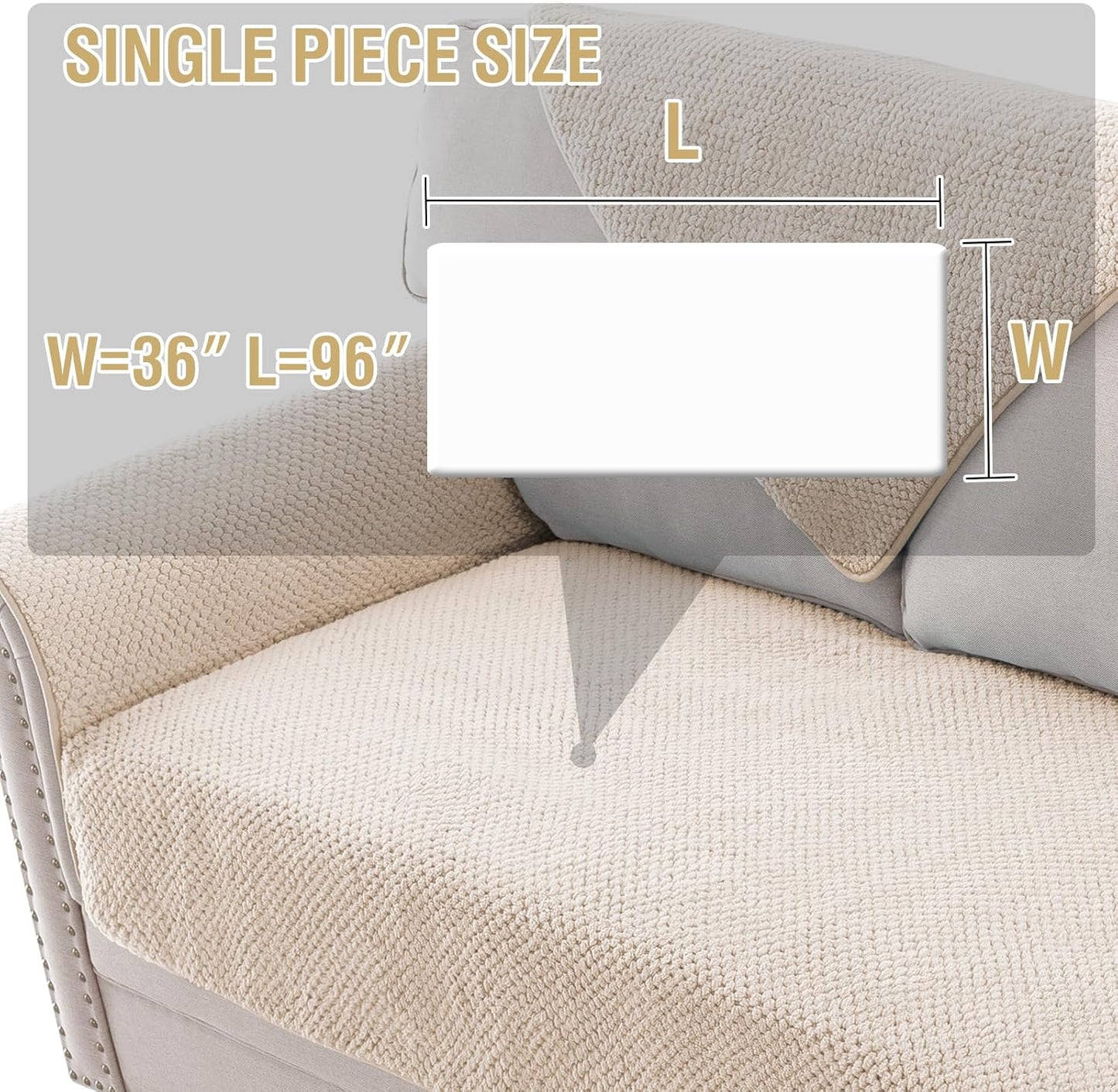 Waterproof Couch Cover Plush Sofa with Strap Soft Anti Slip Slipcovers for 4 Cushion Protector Dogs Cats Kids,36x96'',Beige Beige 1pc/36''x96''
