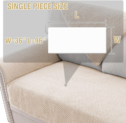 Waterproof Couch Cover Plush Sofa with Strap Soft Anti Slip Slipcovers for 4 Cushion Protector Dogs Cats Kids,36x96'',Beige Beige 1pc/36''x96''
