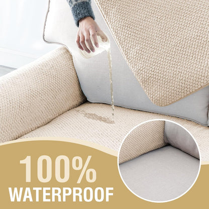 Waterproof Couch Cover Plush Sofa with Strap Soft Anti Slip Slipcovers for 4 Cushion Protector Dogs Cats Kids,36x96'',Beige Beige 1pc/36''x96''