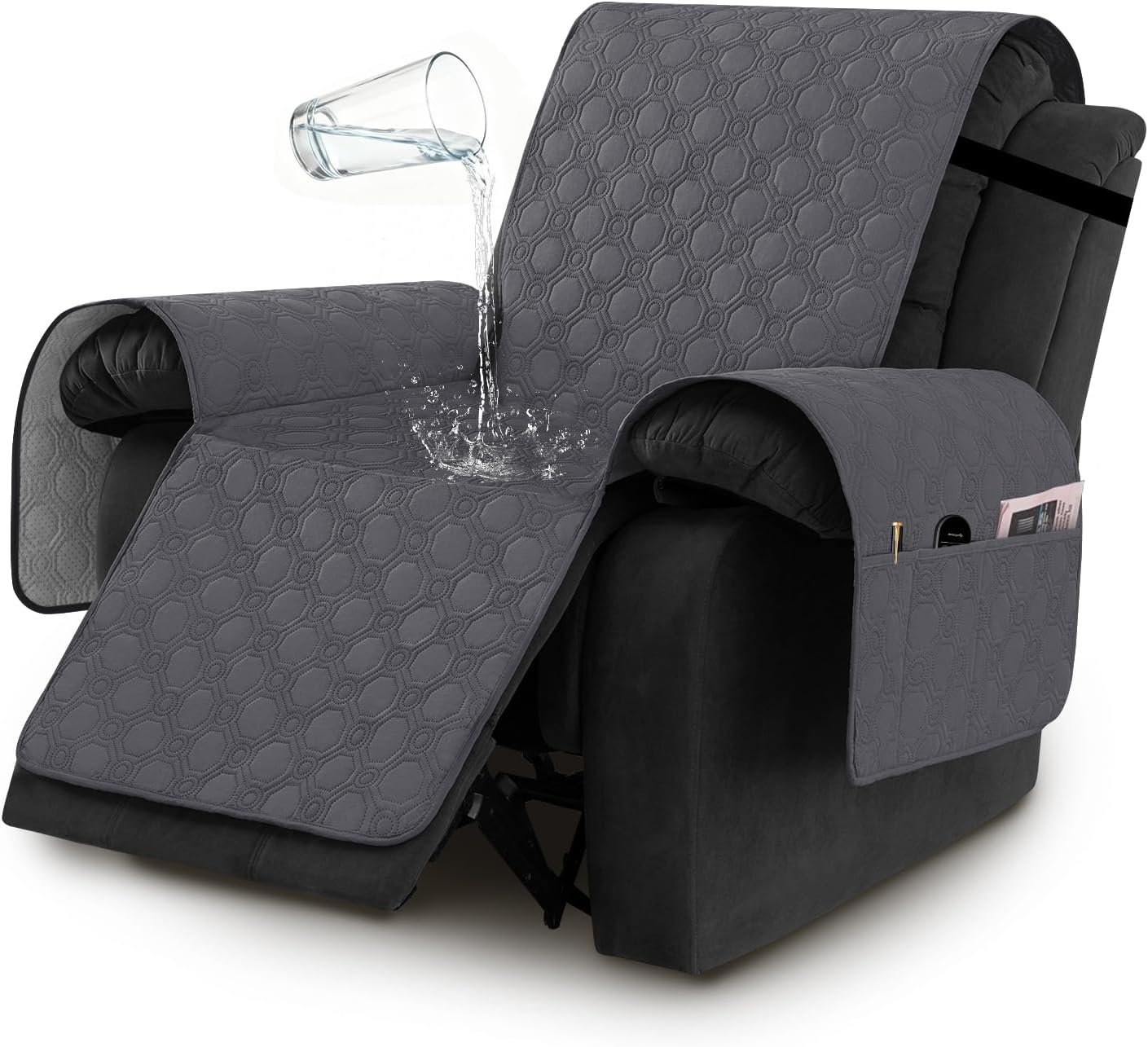 100% Waterproof Recliner Chair Covers, Covers Non-Slip Stay in Place, Thick Cover for with Pocket, Dog Couch Protector Washable(Grey, 23") Gray 23"