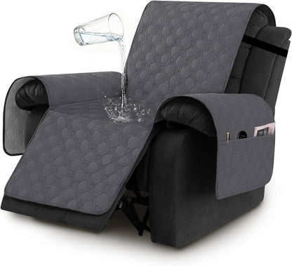 100% Waterproof Recliner Chair Covers, Covers Non-Slip Stay in Place, Thick Cover for with Pocket, Dog Couch Protector Washable(Grey, 23") Gray 23"