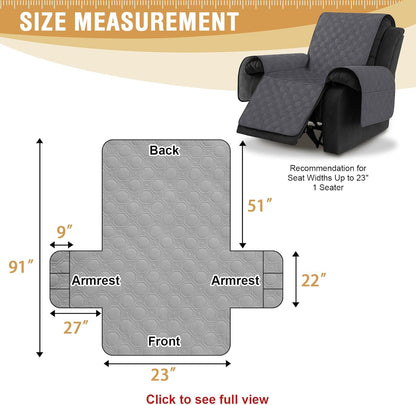 100% Waterproof Recliner Chair Covers, Covers Non-Slip Stay in Place, Thick Cover for with Pocket, Dog Couch Protector Washable(Grey, 23") Gray 23"