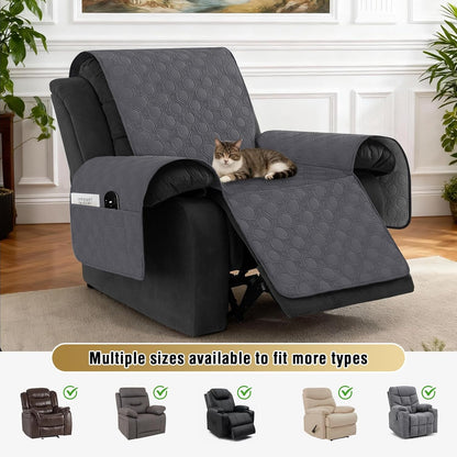 100% Waterproof Recliner Chair Covers, Covers Non-Slip Stay in Place, Thick Cover for with Pocket, Dog Couch Protector Washable(Grey, 23") Gray 23"