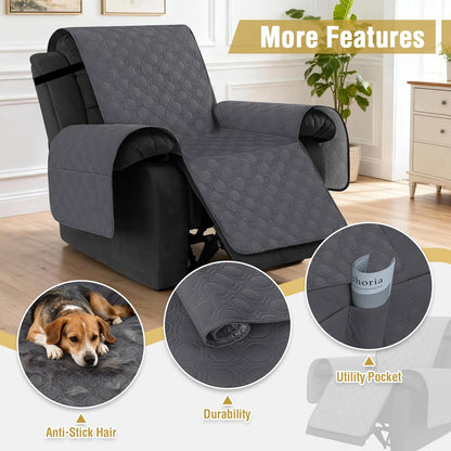 100% Waterproof Recliner Chair Covers, Covers Non-Slip Stay in Place, Thick Cover for with Pocket, Dog Couch Protector Washable(Grey, 23") Gray 23"
