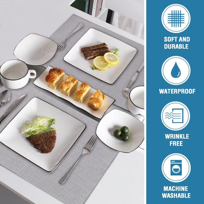 Linen Placemats Set of 4 Premium Solid Table for Dining Spill-Proof Waterproof Mats Heat-Resistant Kitchen Washable, 12x18 inches, Grey Gray -